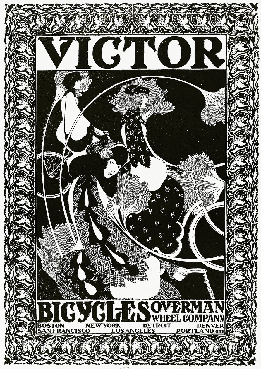 Poster pubblicitario per le biciclette Victor, 1895 da William Bradley