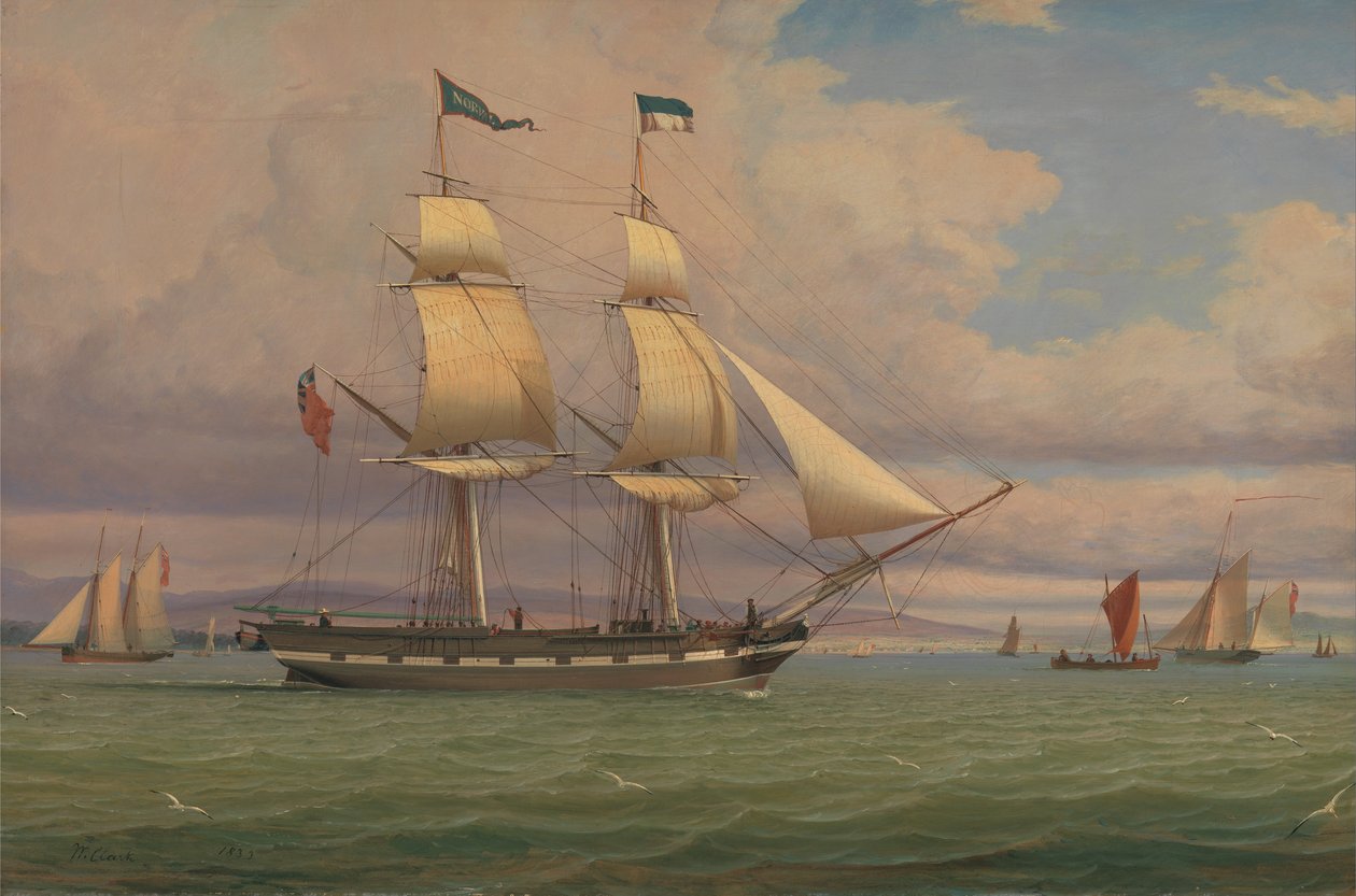 Il brigantino inglese Norval al vento da William Clark