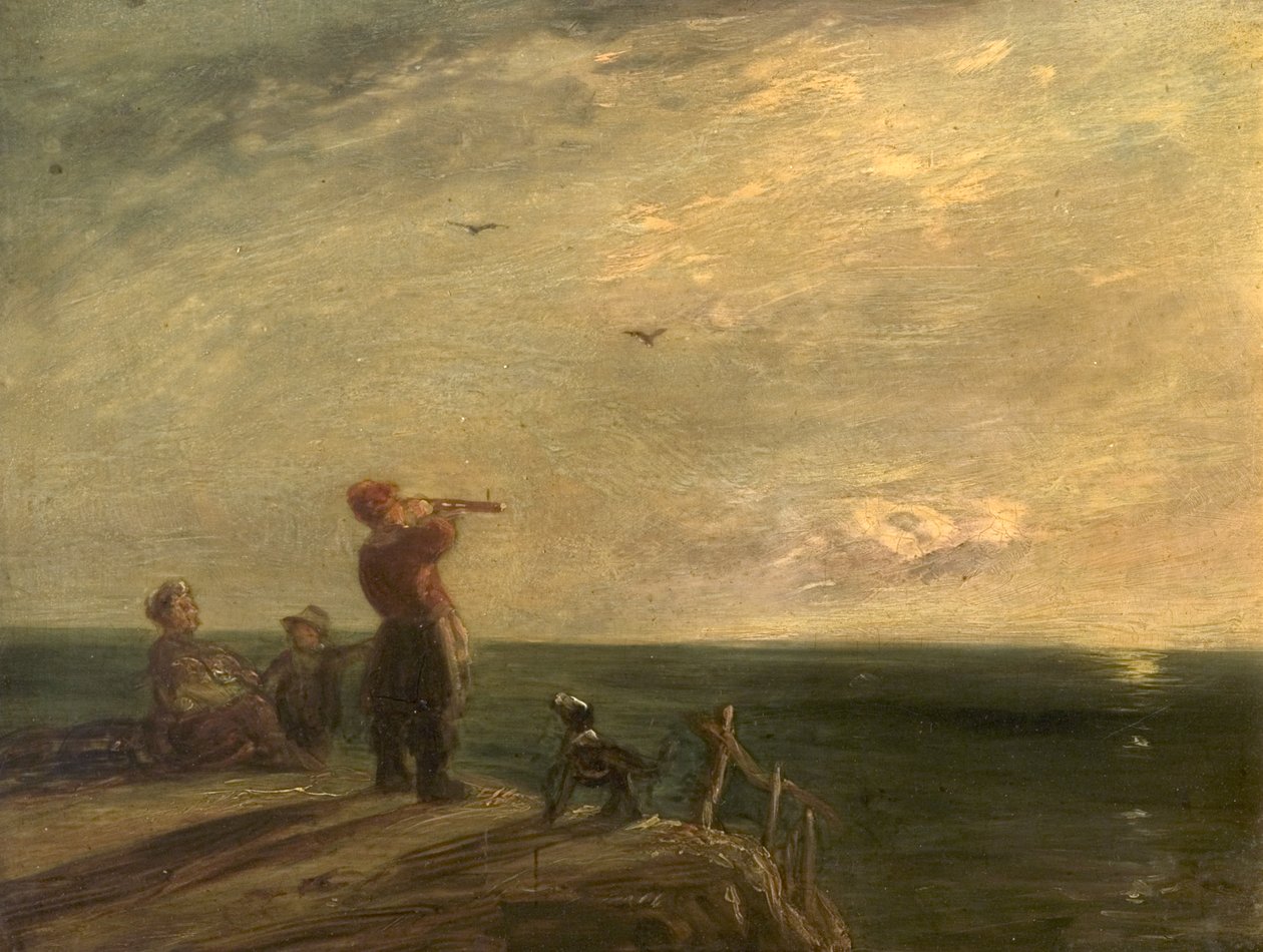 Paesaggio marino con figure e cane, tramonto da William Collins