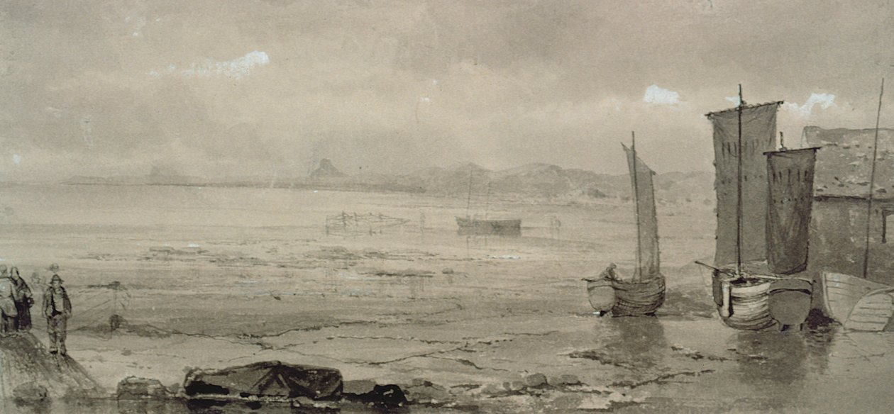 Studio della costa: bassa marea, con barche da pesca e pescatori da William Collins