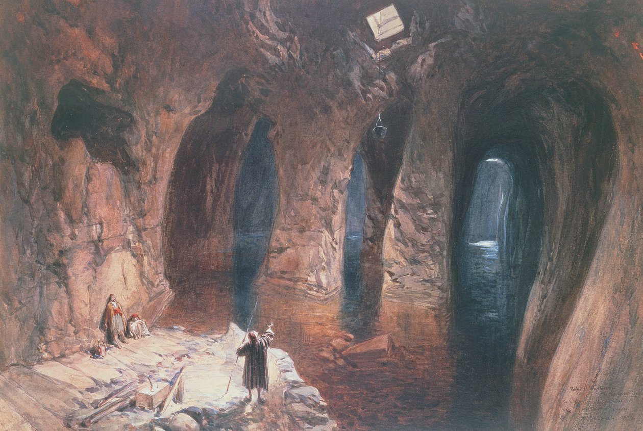Bahr El Khabeer sul Grande Mare: cisterne scavate nella roccia sotto il sito del Tempio di Salomone, 1870 da William Crimea Simpson
