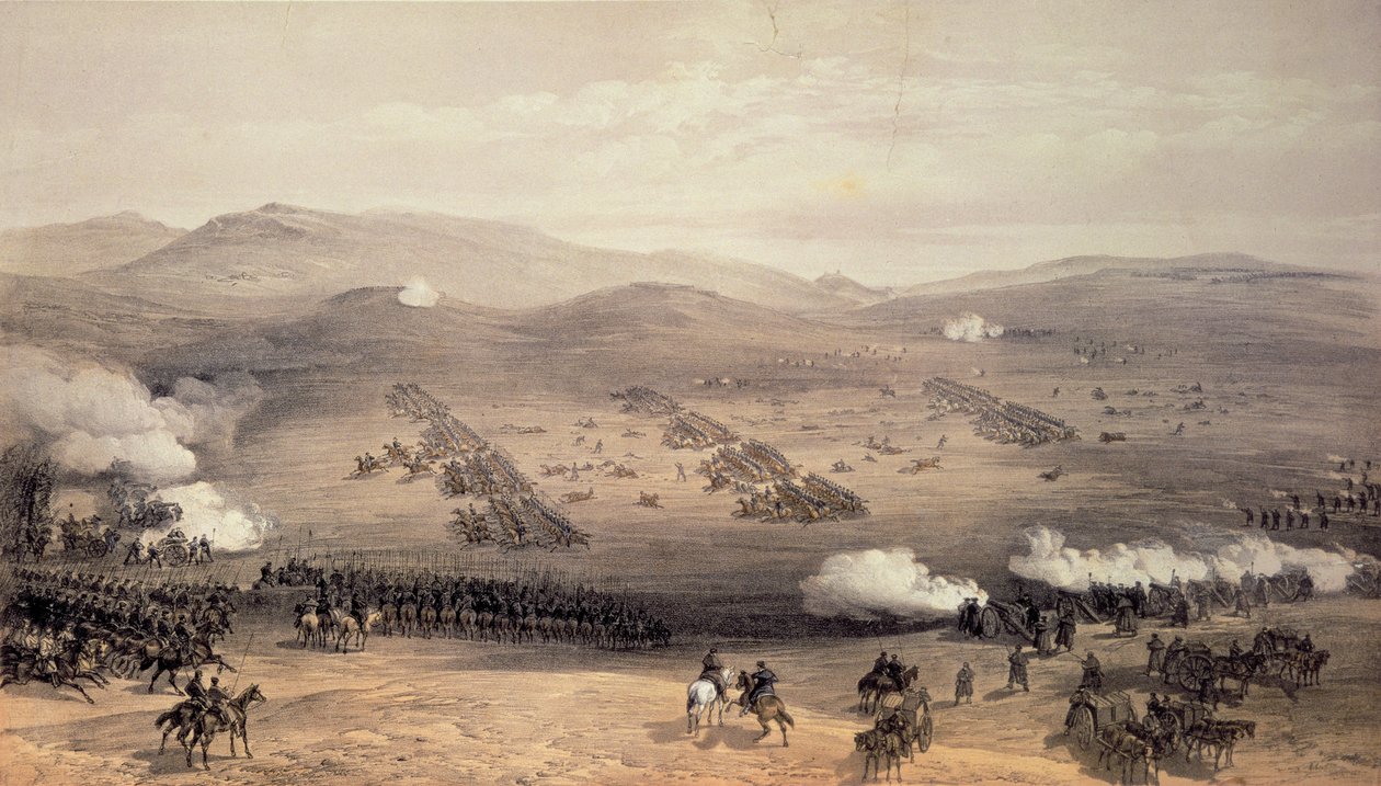 Carica della Brigata di Cavalleria Leggera, 25 ottobre 1854, inciso da E. Walker, pub. da Colnaghi und Co, 1855 da William Crimea Simpson