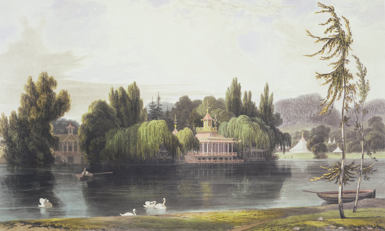 Veduta di Virginia Water con templi da giardino, da 