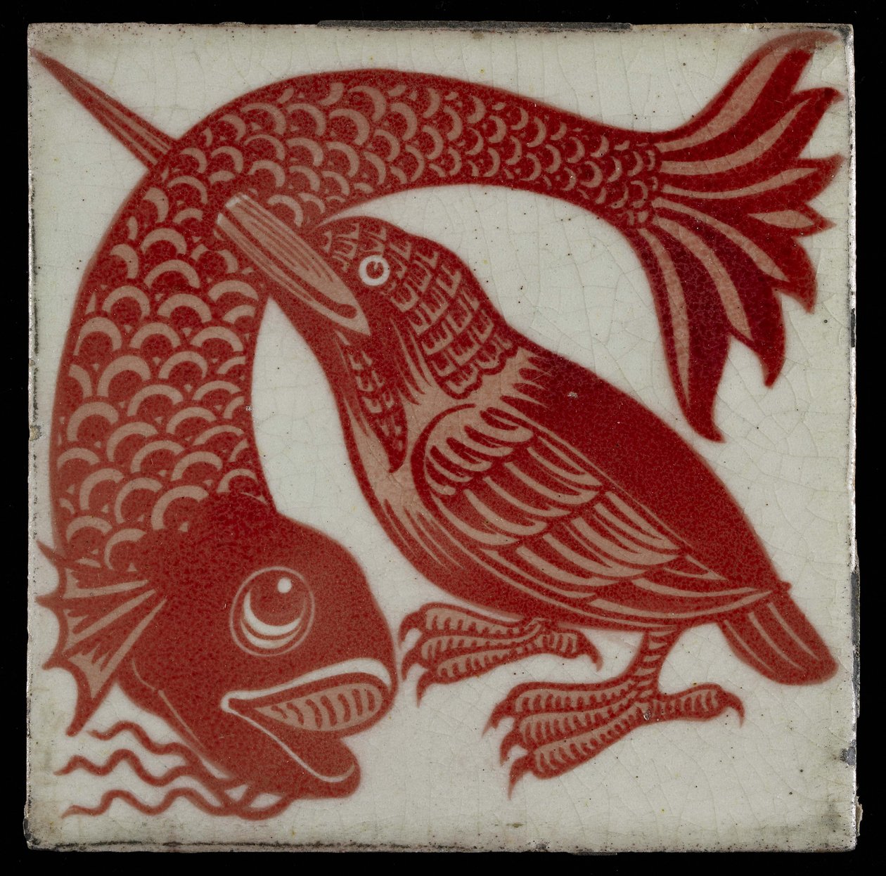 Piastrella con Martin Pescatore con Becco attraverso Pesce, 1882-88 da William de Morgan
