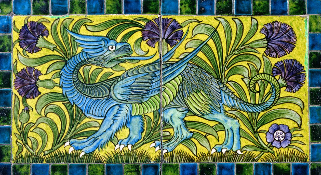 Piastrella con disegno di drago da William de Morgan