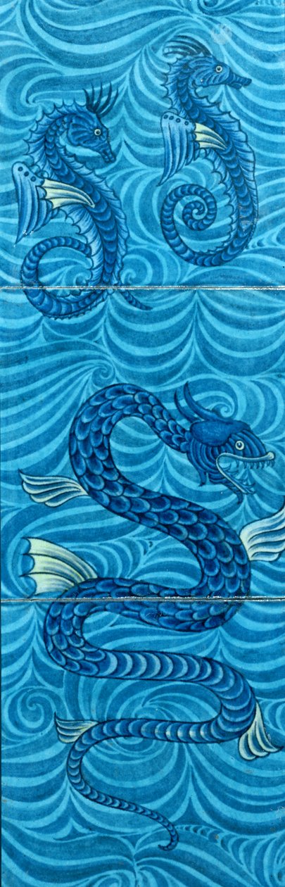 Piastrelle con cavallucci marini e un serpente marino da William de Morgan