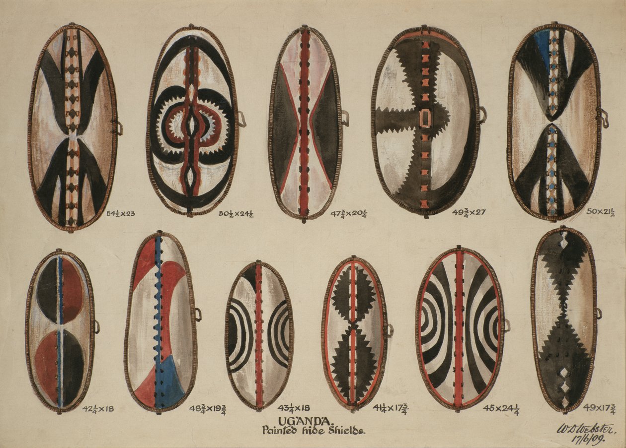 Uganda - Scudi dipinti in pelle, 1909 da William Downing Webster