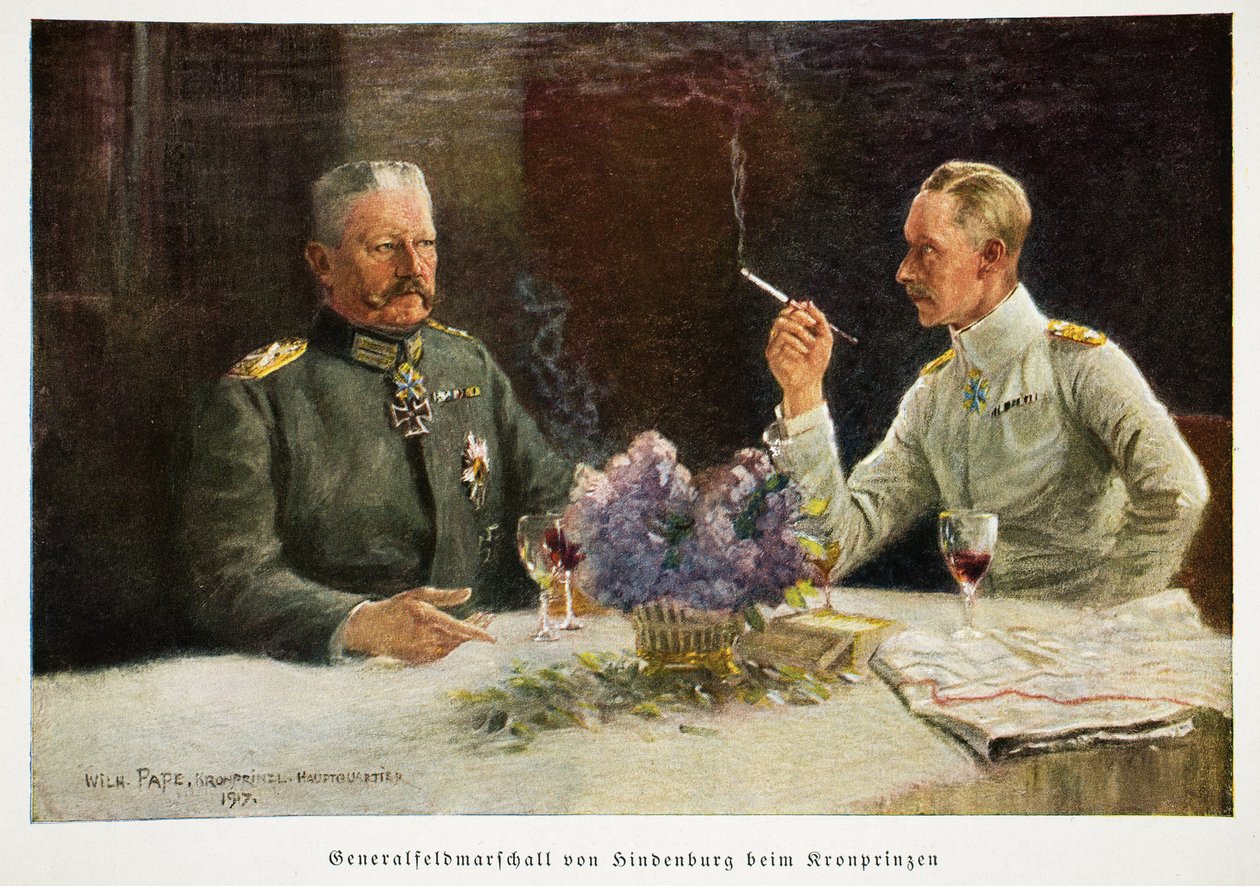 Guglielmo, Principe della Corona di Germania e il Feldmaresciallo Generale Von Hindenburg a Kronprinzen, pub. 1917 da William Friedrich Georg Pape