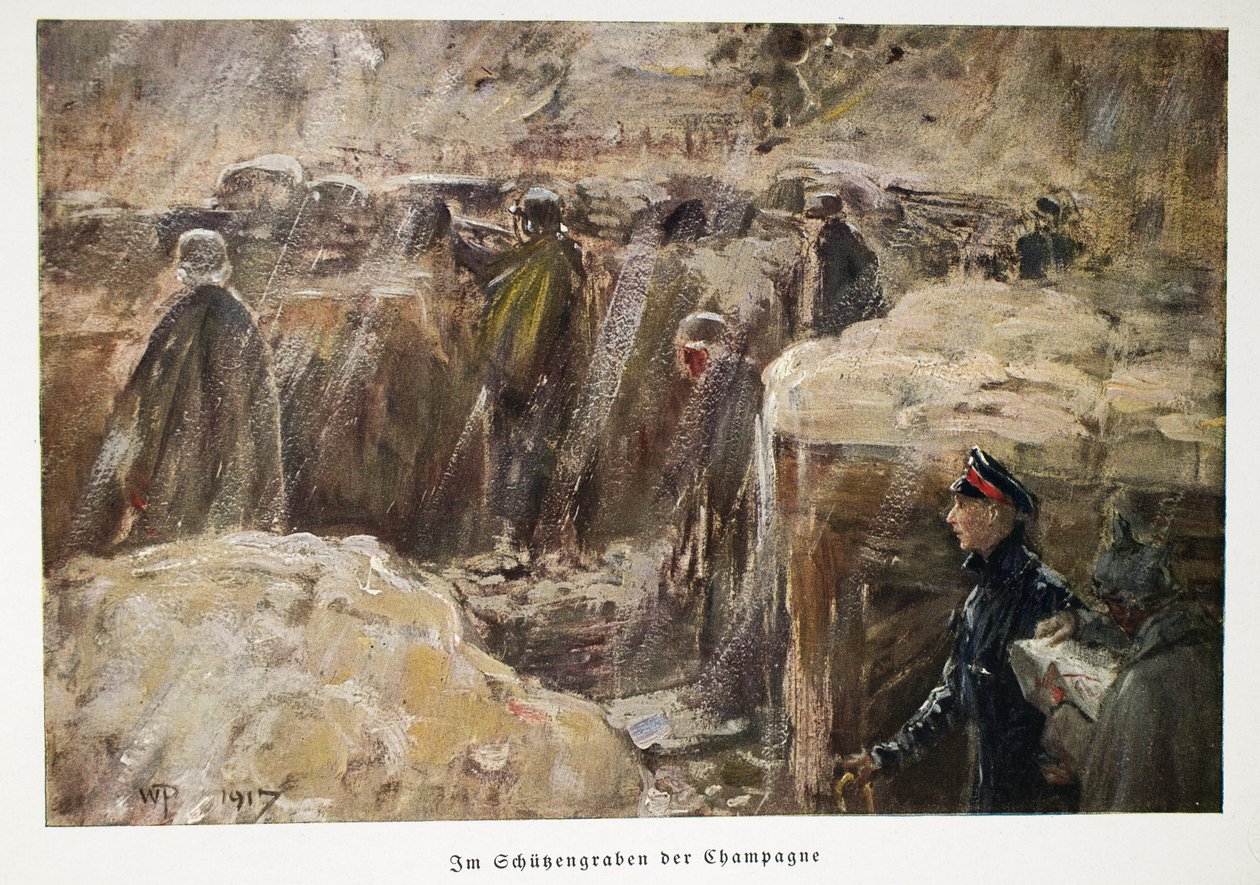 Guglielmo, principe ereditario di Germania, visita le truppe dietro le linee nelle loro trincee a Champagne pub. 1917 da William Friedrich Georg Pape