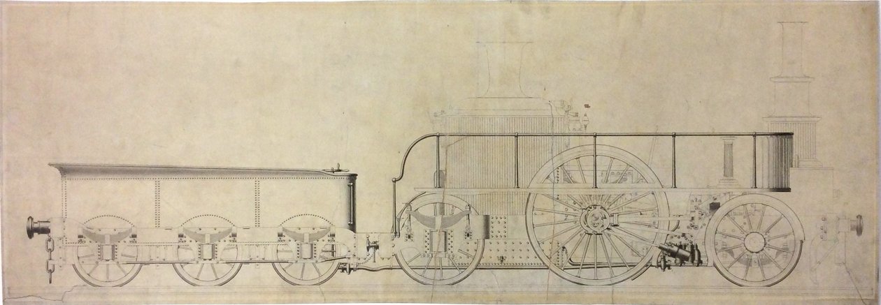 Disegno di costruzione di una locomotiva a condensazione sperimentale, prima del 1848 da William George Armstrong