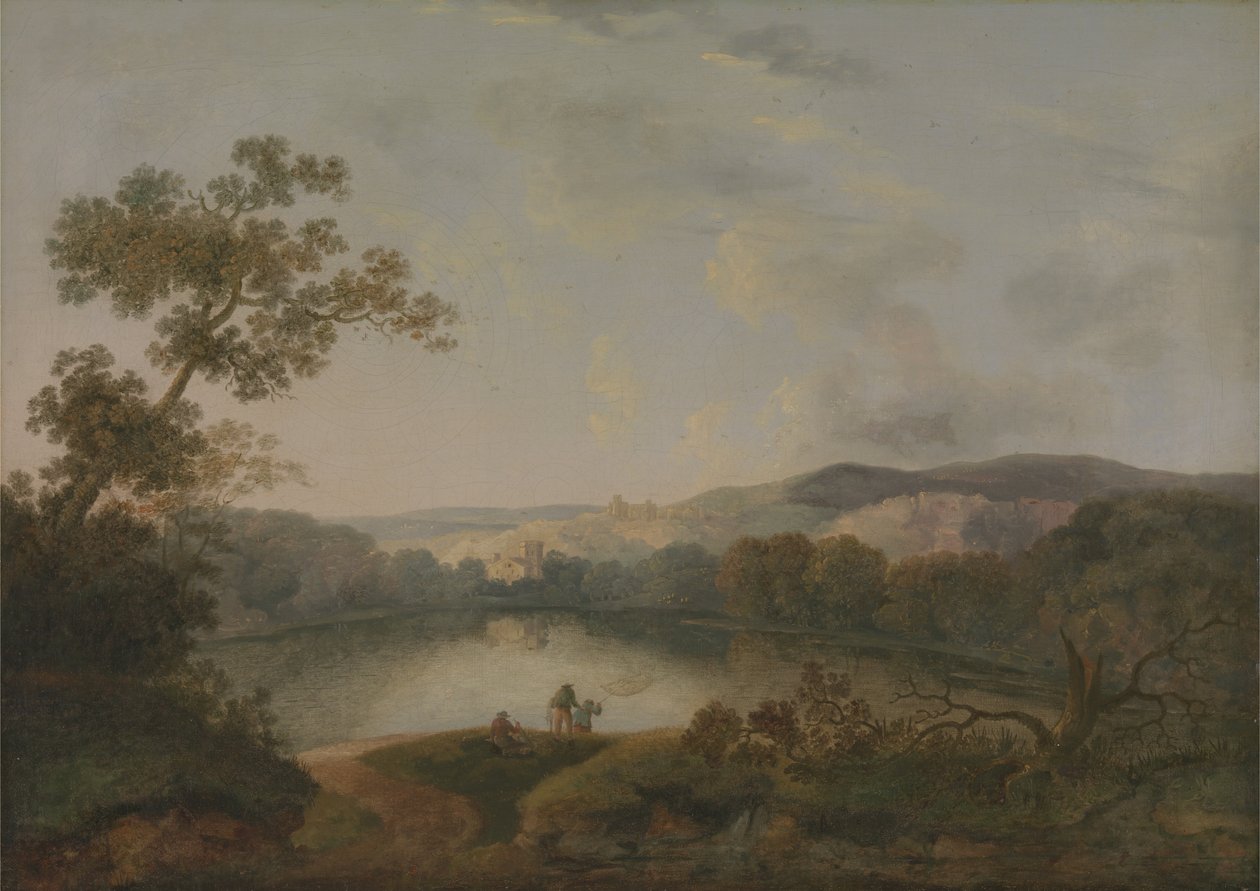 Veduta di un lago con pescatori da William Groombridge