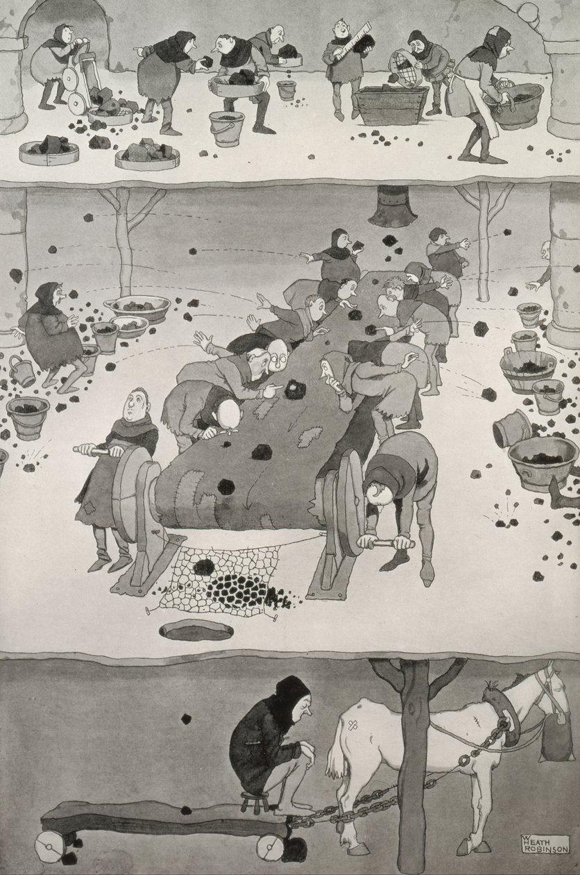 Setacciatura e raccolta, c.1930 da William Heath Robinson