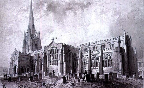San Giovanni Battista, Thaxted, Essex, vista da sud-ovest da William Henry Bartlett