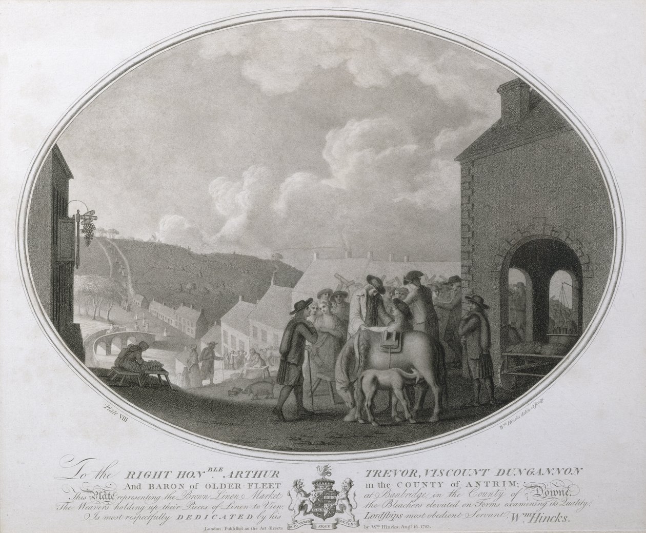 Il mercato del lino marrone a Banbridge nella contea di Antrim, tavola VIII di La manifattura del lino in Irlanda, 1783 da William Hincks