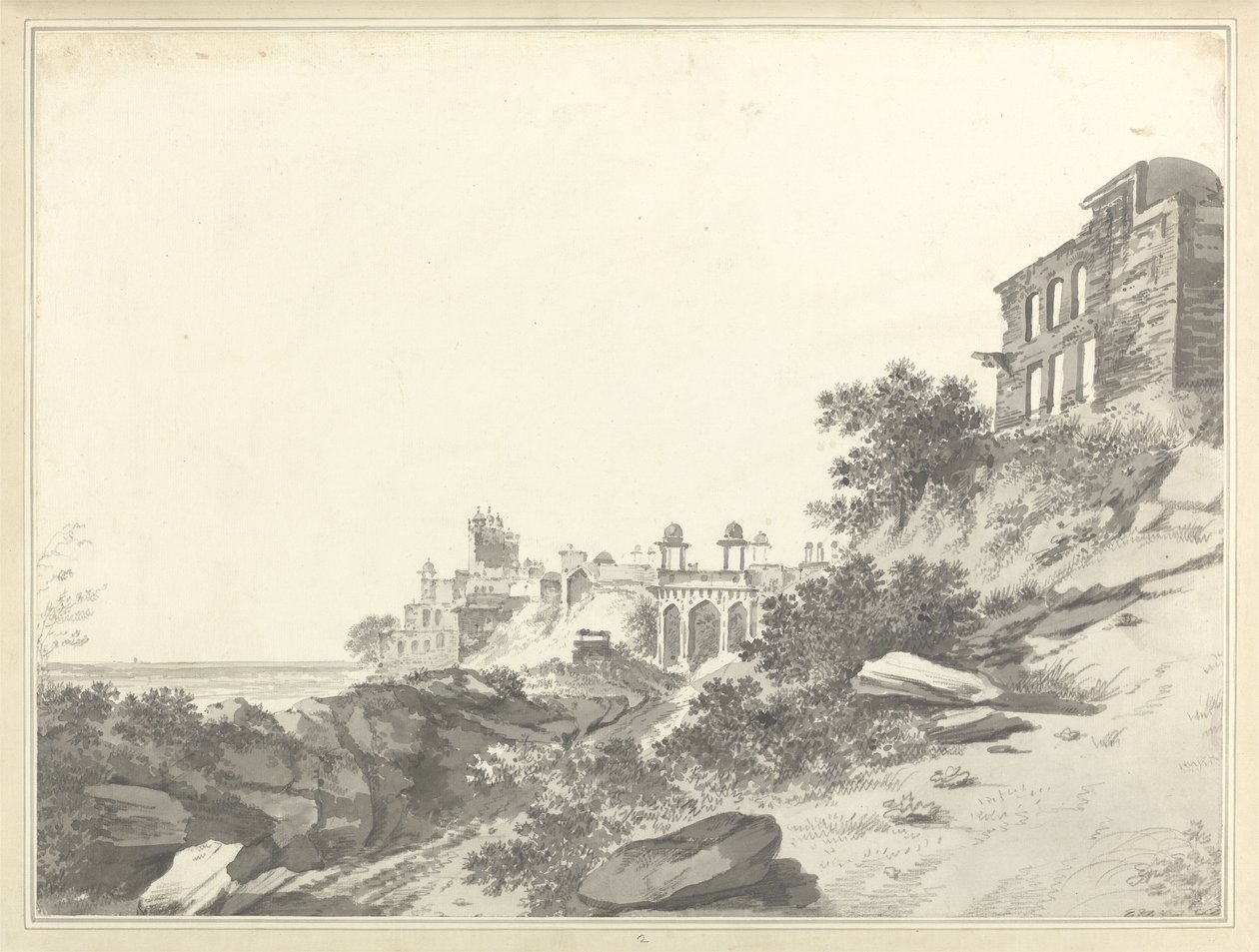 Veduta delle rovine del palazzo e della moschea a Fatepur Sikri, c.1783 da William Hodges