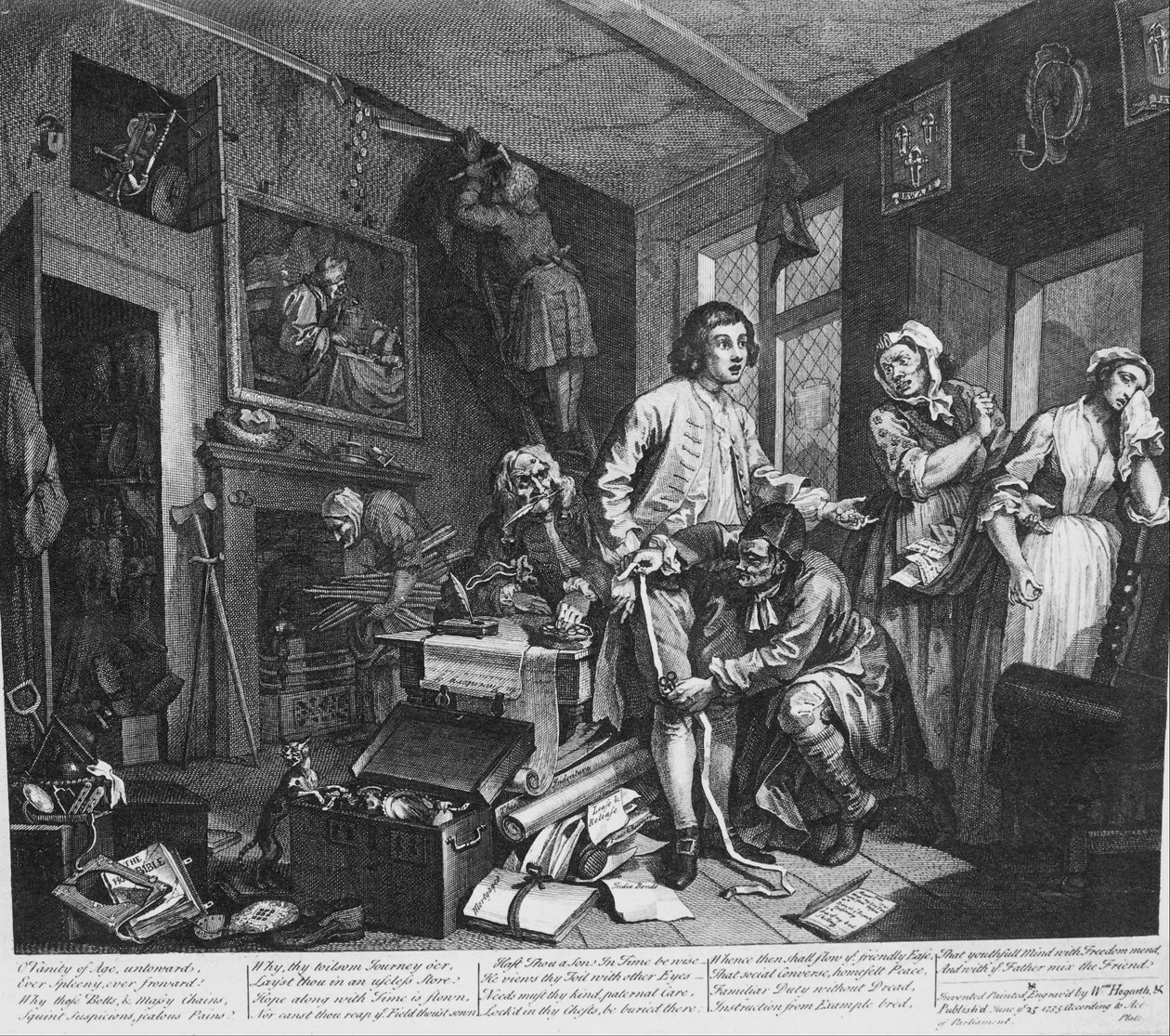 La Carriera di un Libertino, Tavola 1, Il Giovane Erede Prende Possesso degli Effetti del Miserabile da William Hogarth