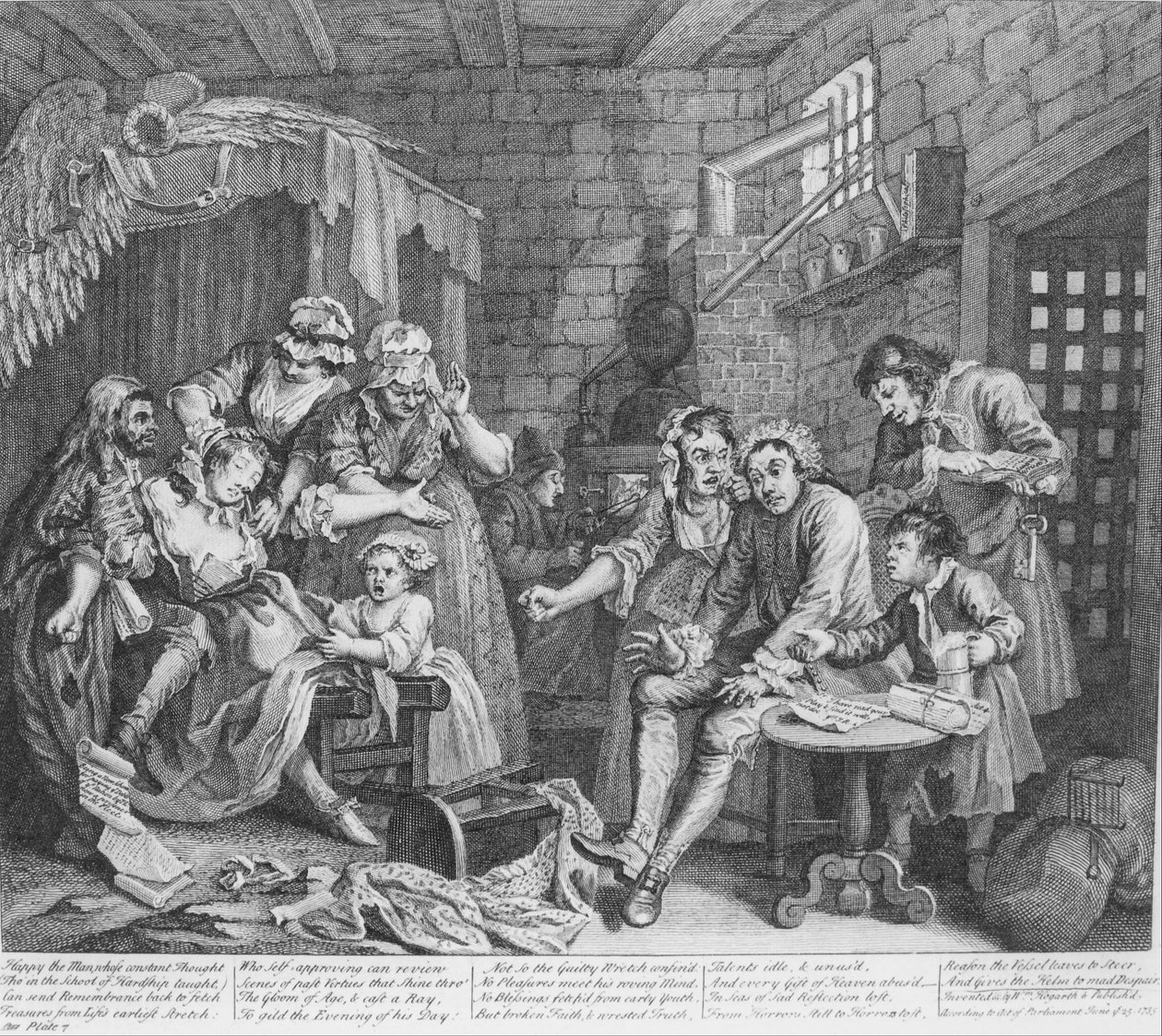 La carriera di un libertino, tavola 7, La scena della prigione da William Hogarth