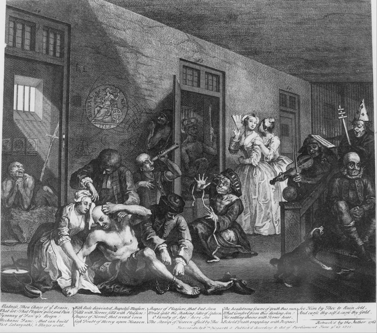 La Carriera di un Libertino, Tavola 8, Nel Manicomio da William Hogarth