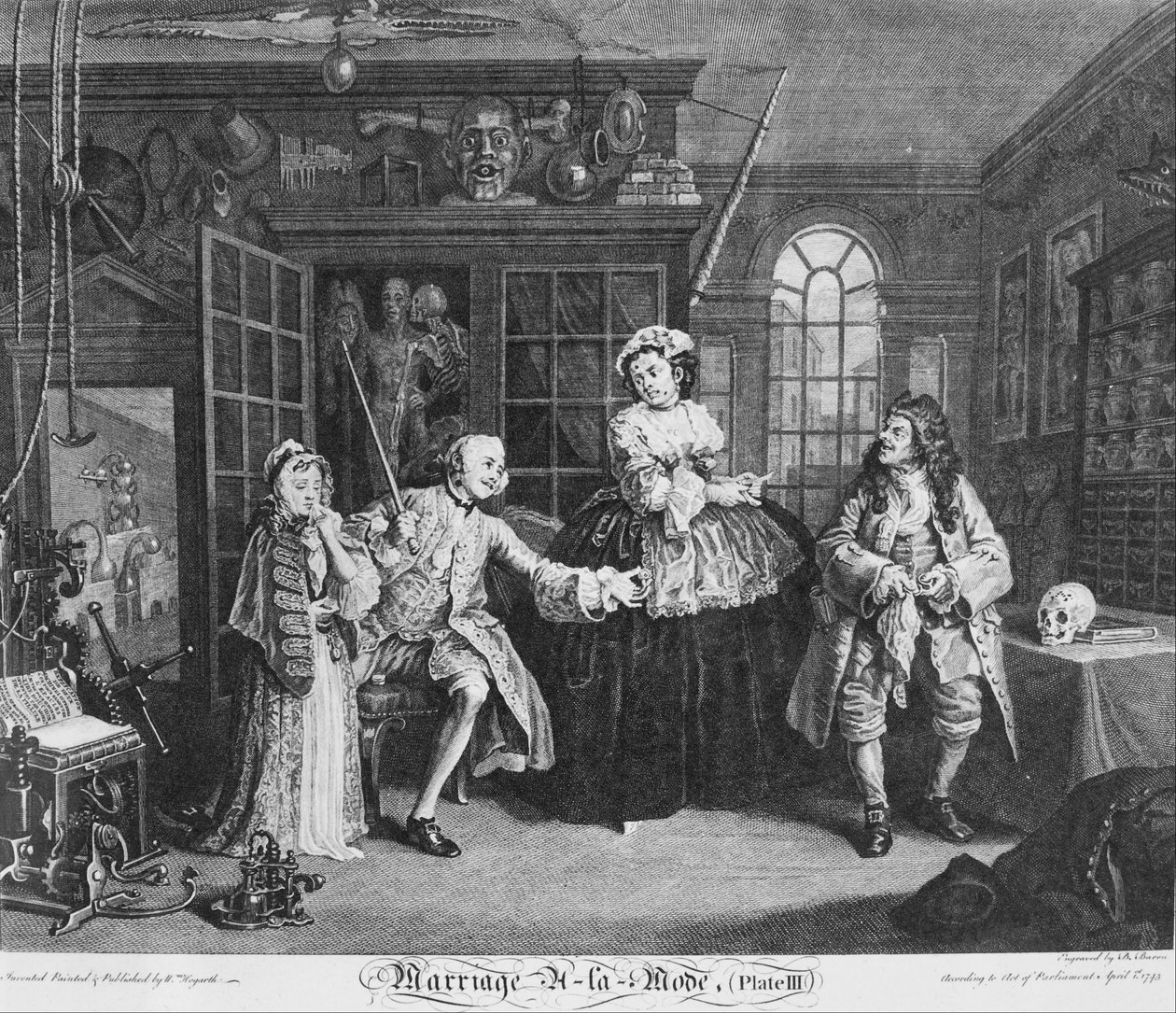 Matrimonio alla moda, tavola 3, (La scena con il ciarlatano) da William Hogarth