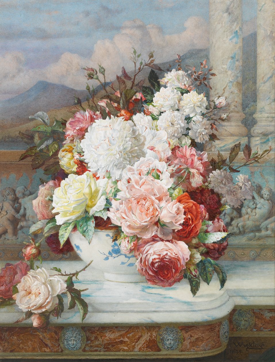 Rose su un bordo di marmo, 1894 da William Jabez Muckley