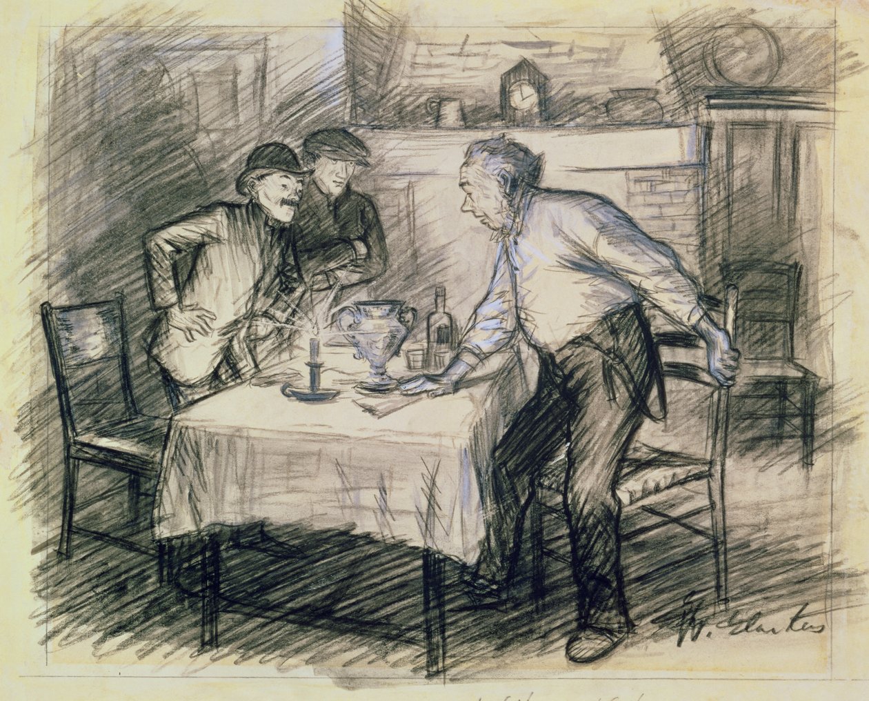 Interno con tre uomini che si alzano da un tavolo da William James Glackens