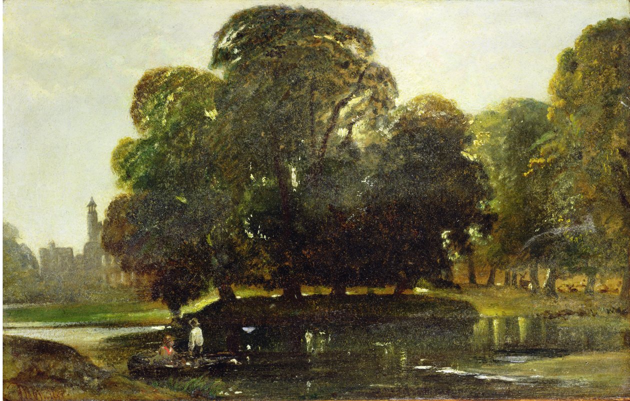 Una vista di Eton e il Fellows Eyot, c.1835-45 da William James Muller