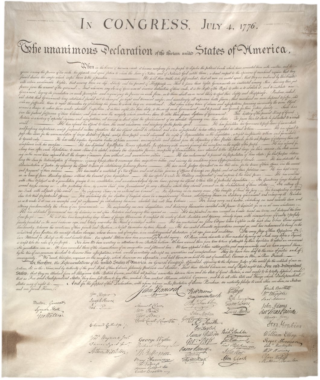 Dichiarazione di Indipendenza, 1776, 1 gennaio 1823 (facsimile su pergamena) da William James Stone