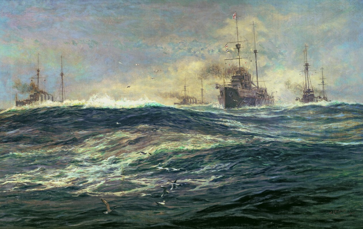1ª Squadriglia da battaglia di Dreadnoughts che naviga lungo il canale nel 1911 da William Lionel Wyllie