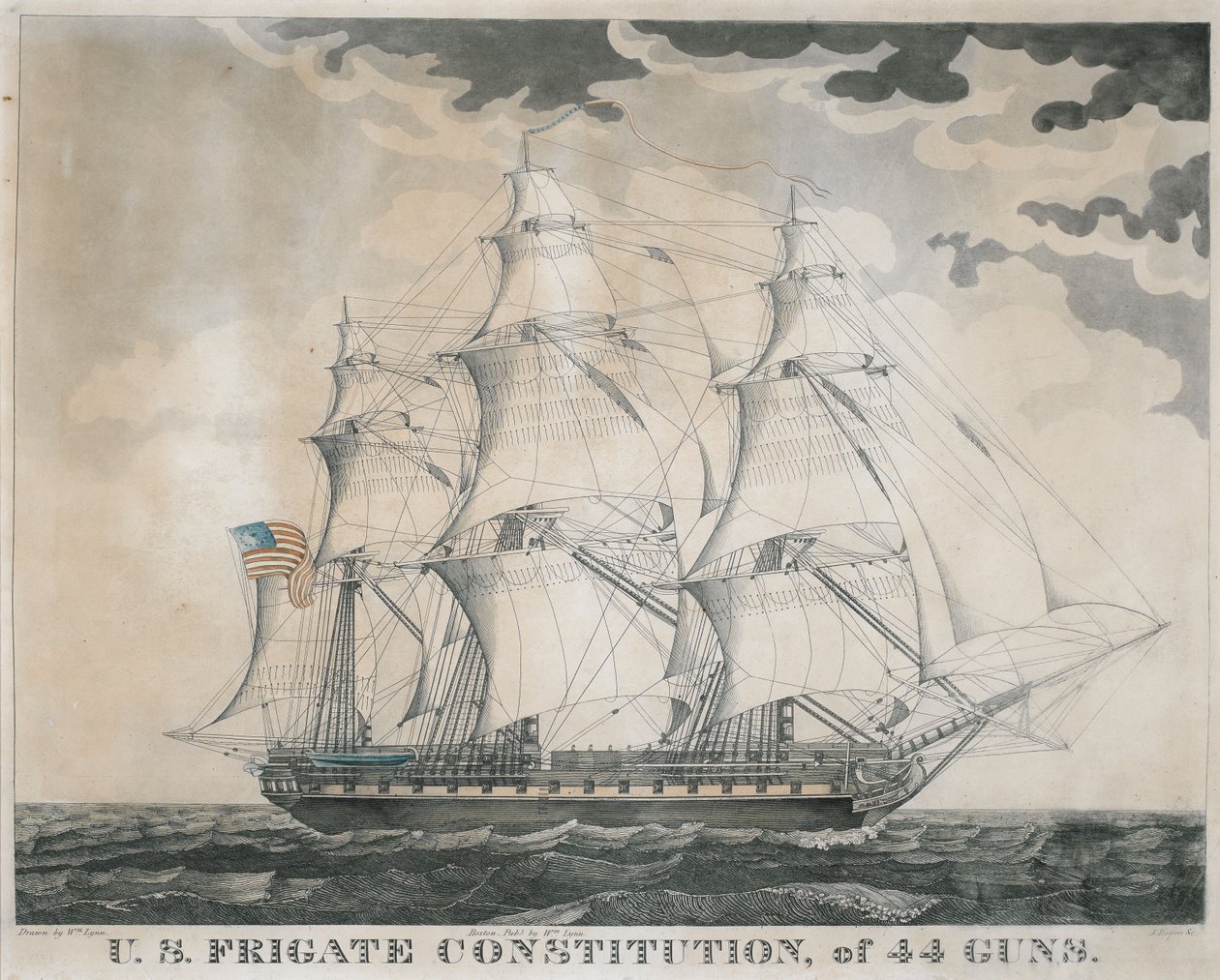 Fregata americana Constitution, di 44 cannoni, incisa da Abel Bowen da William Lynn