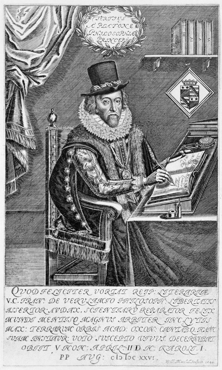 Ritratto di Francis Bacon (1561-1626) Visconte di St. Albans che Scrive alla sua Scrivania da William Marshall