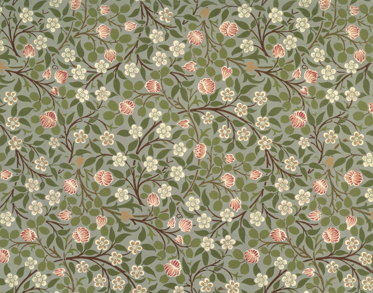 Piccolo disegno di carta da parati con fiori rosa e bianchi da William Morris