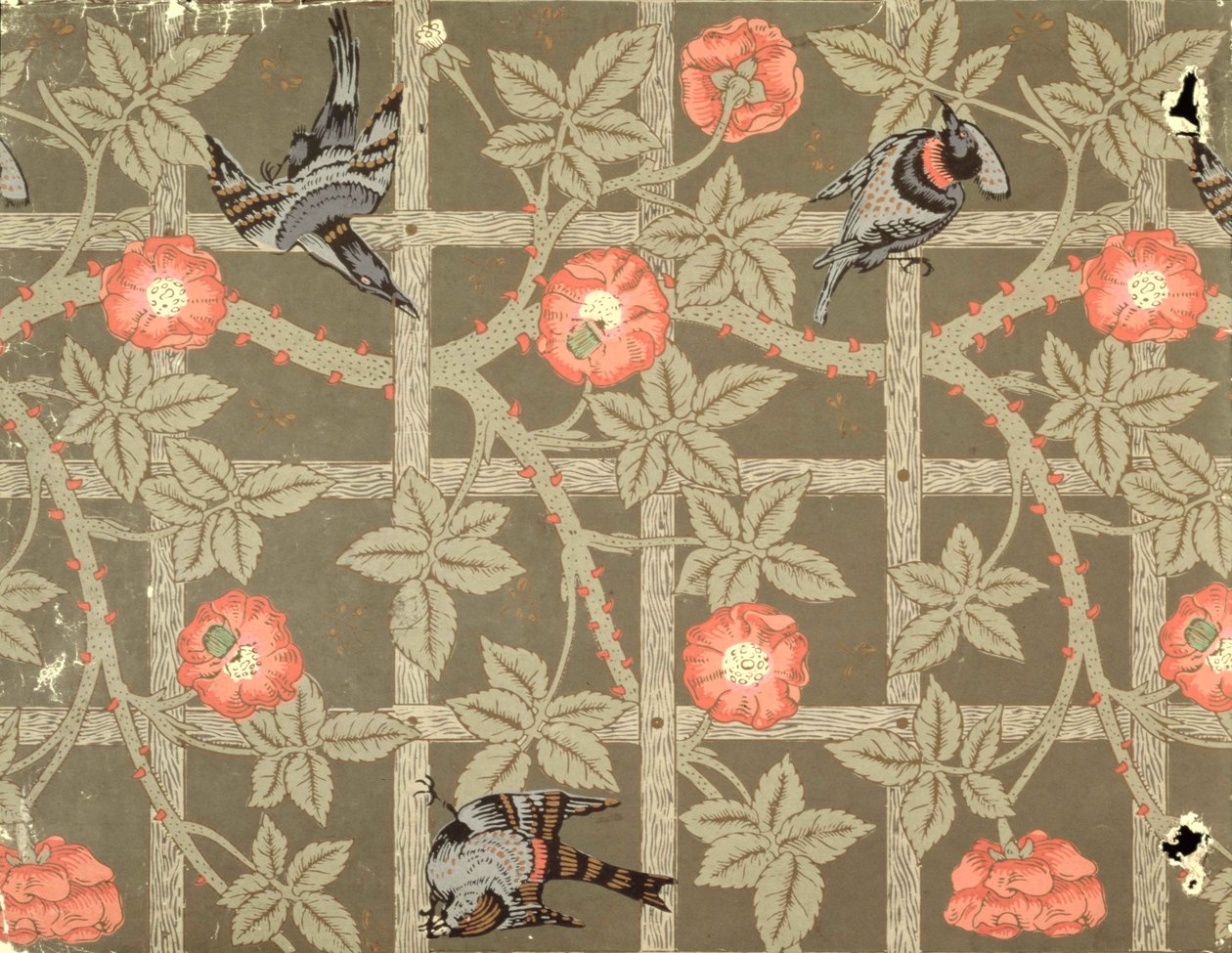 Disegno di carta da parati a traliccio con sfondo verde bottiglia, 1864 da William Morris