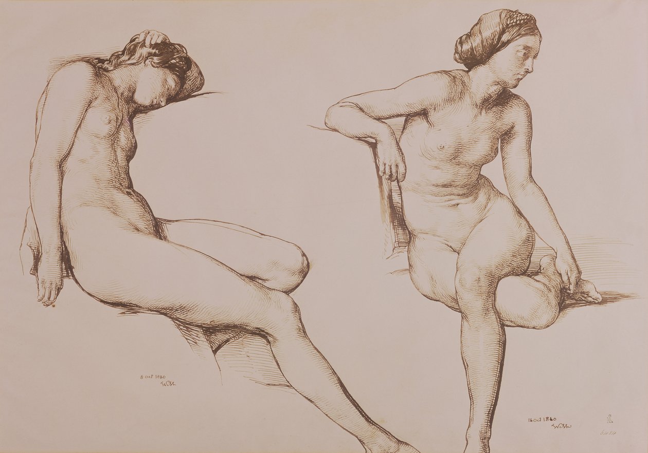 Disegno seppia di donna nuda, c.1860 da William Mulready