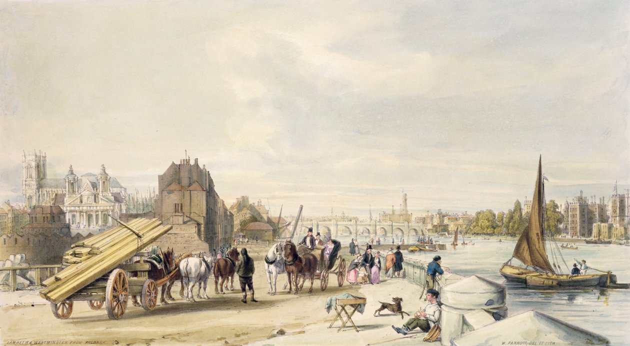 Lambeth e Westminster da Millbank da William Parrott