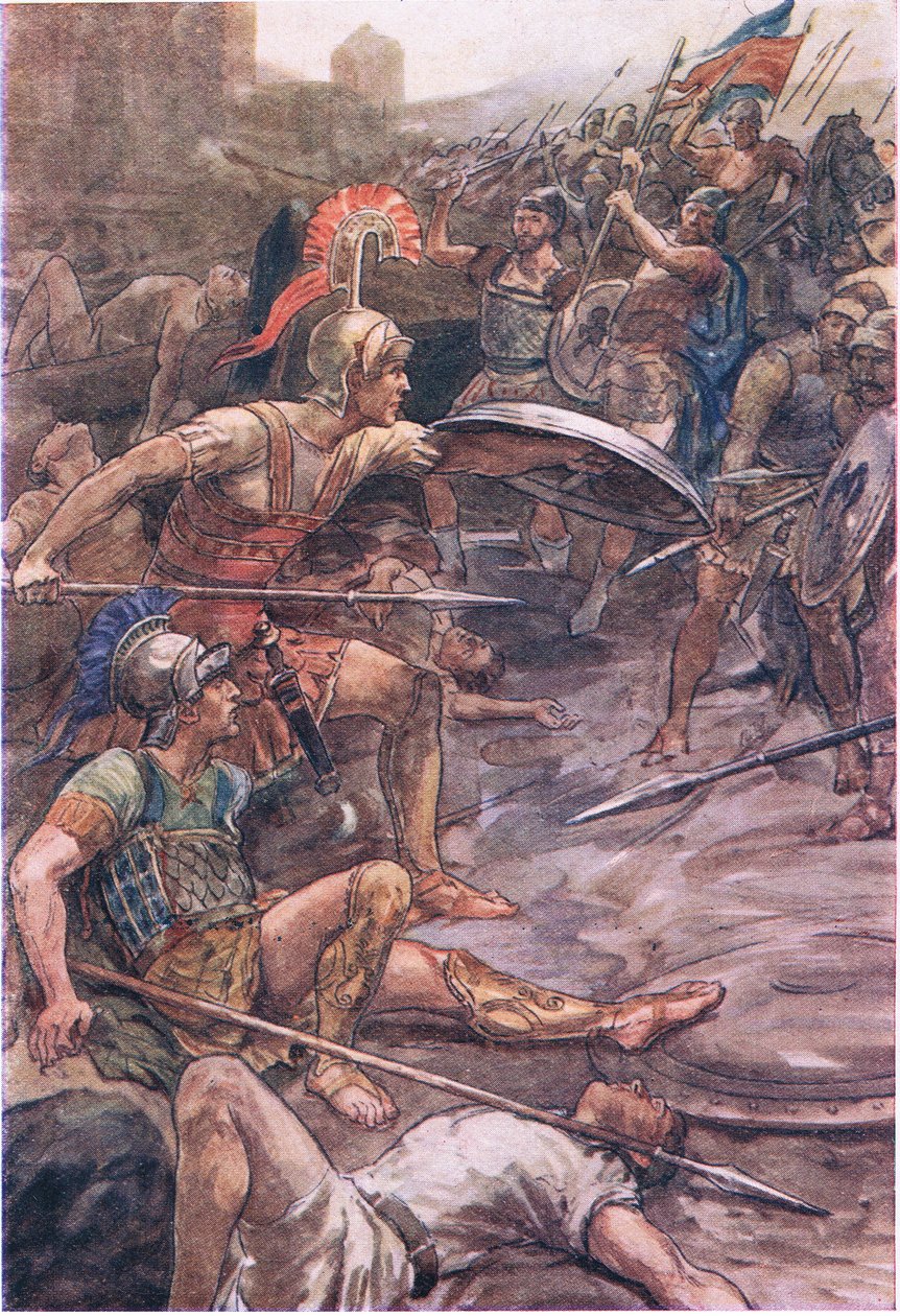Epaminonda difende Pelopida, da Plutarch Lives pubblicato da T C & E C Jack Ltd, anni 1920 da William Rainey