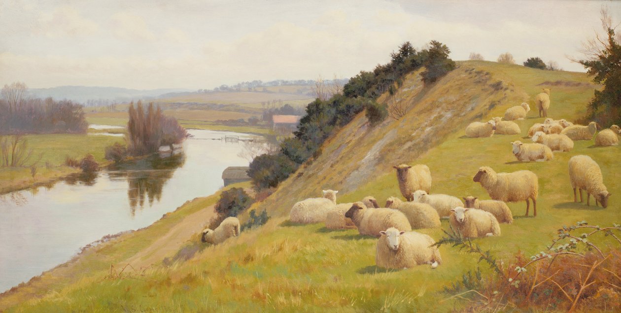 Un pascolo lungo il fiume con pecore da William Sidney Cooper