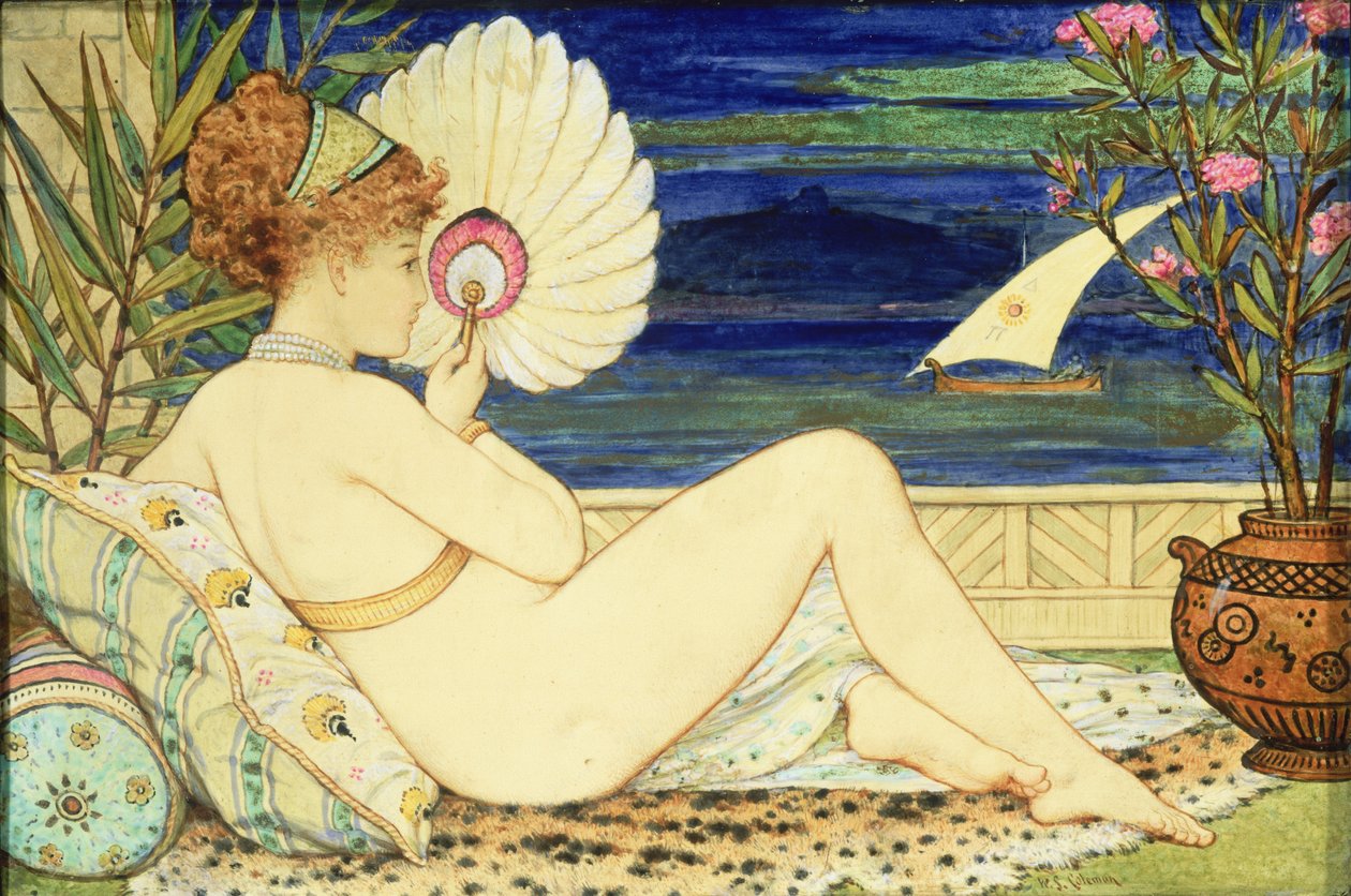 Donna con ventaglio, Minton Art Pottery, c.1872 da William Stephen Coleman