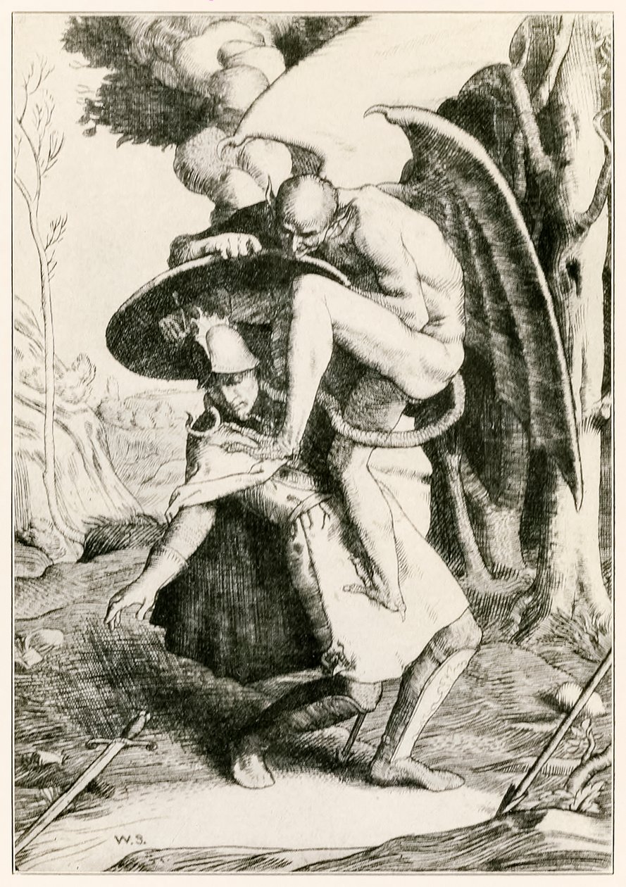 Cristiano combatte Apollyon da Il progresso del pellegrino da questo mondo a quello che verrà di John Bunyan (1628-1688) illustrazione di William Strang (1859-1921) da William Strang