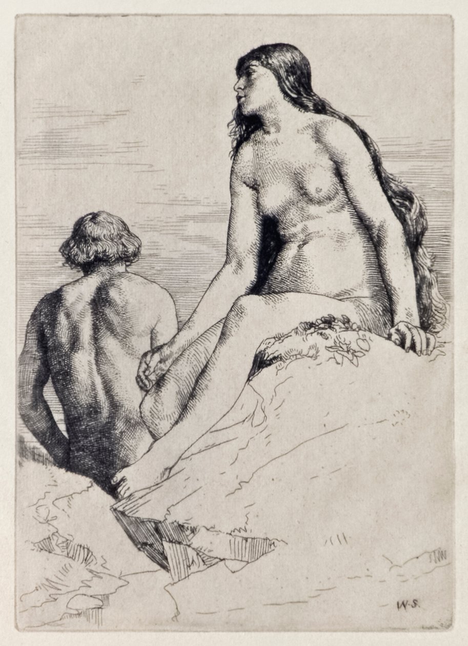 Felice stato di Adamo ed Eva da Il paradiso perduto di John Milton (1608-1674) una serie di 12 illustrazioni incise da William Strang (1859-1921) da William Strang