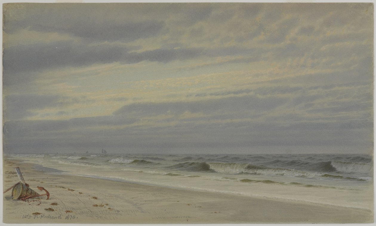 Scena di spiaggia con barile e ancora, 1870 da William Trost Richards