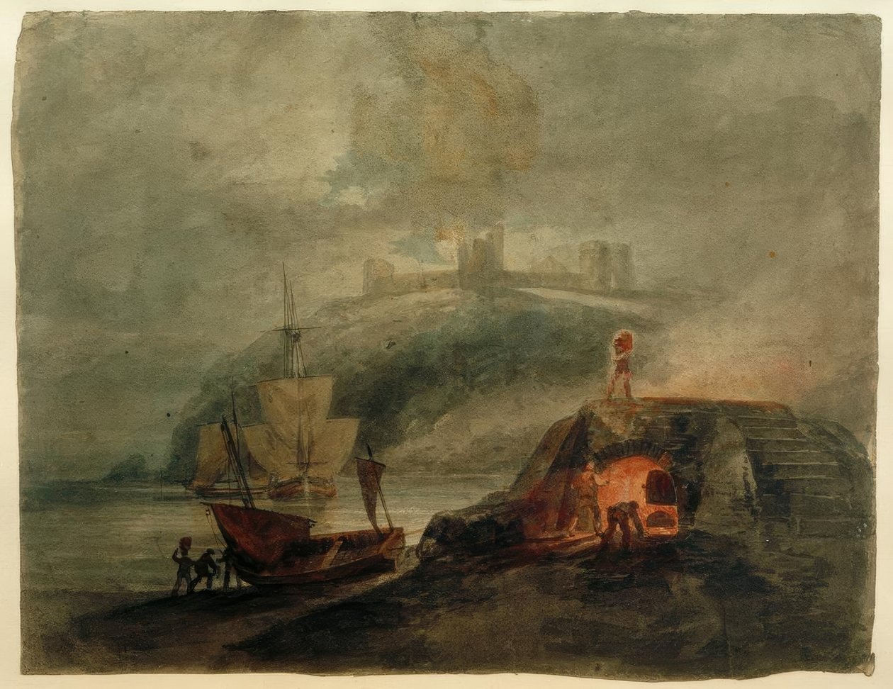 Castello di Llanstephan al chiaro di luna, con una fornace in primo piano da Joseph Mallord William Turner