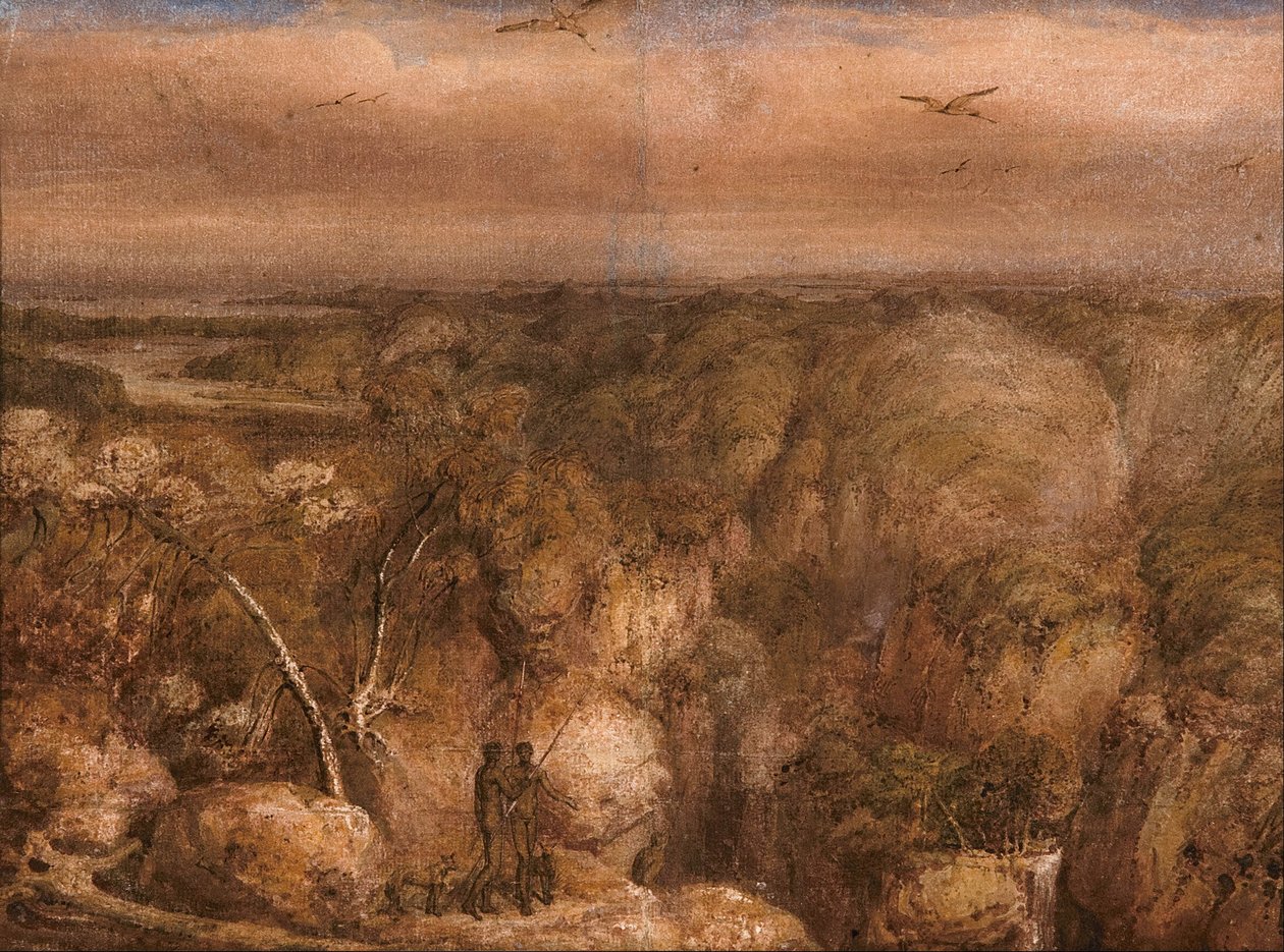 Una vista lontana di Port Bowen, da Mount Westall da William Westall