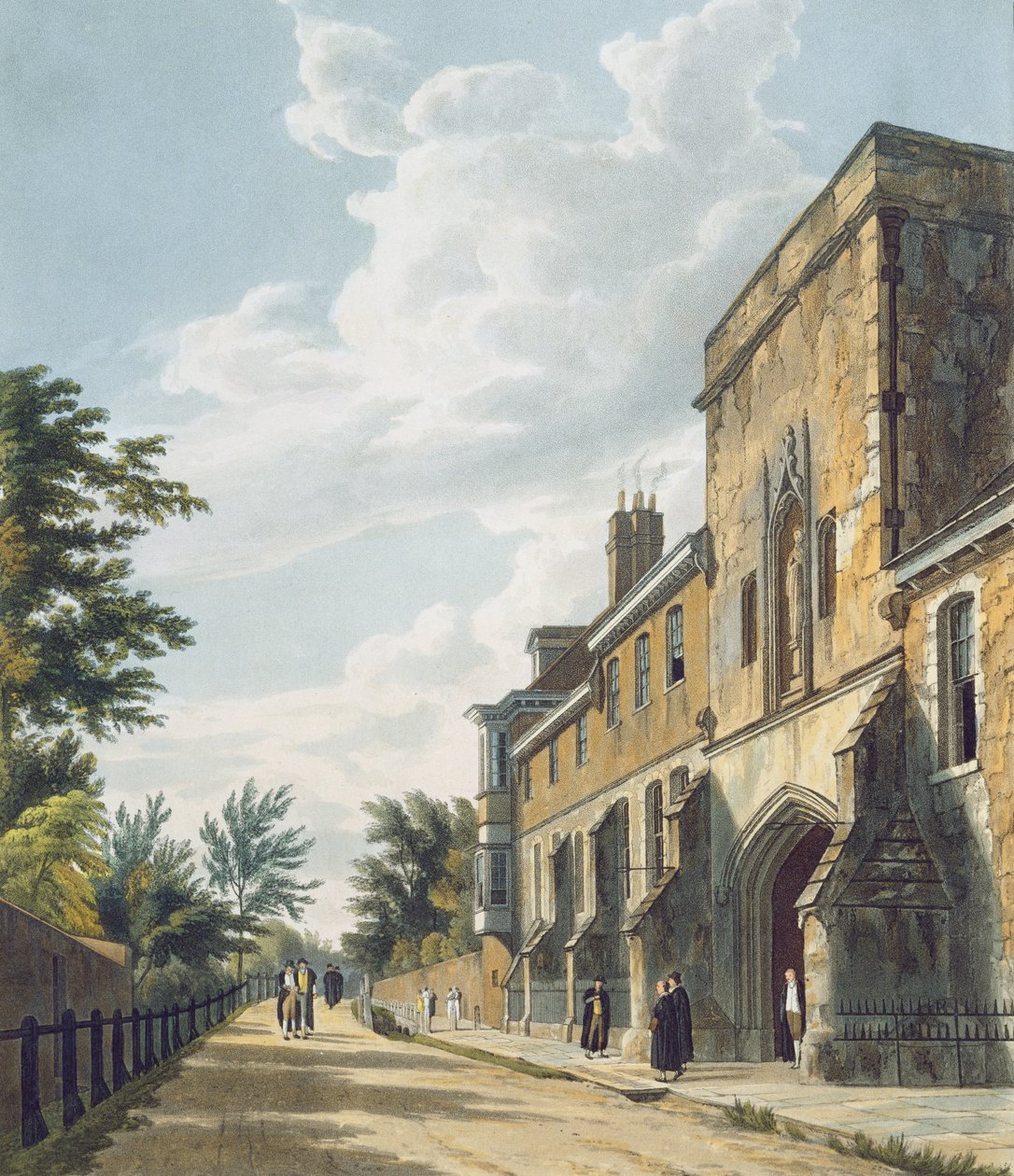 Ingresso del Winchester College con la casa del Warden, da 