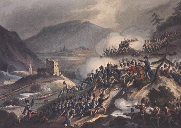 Battaglia di Castalla, 13 aprile 1813, inciso da Thomas Sutherland (n.c.1785), 1813 da William after Heath