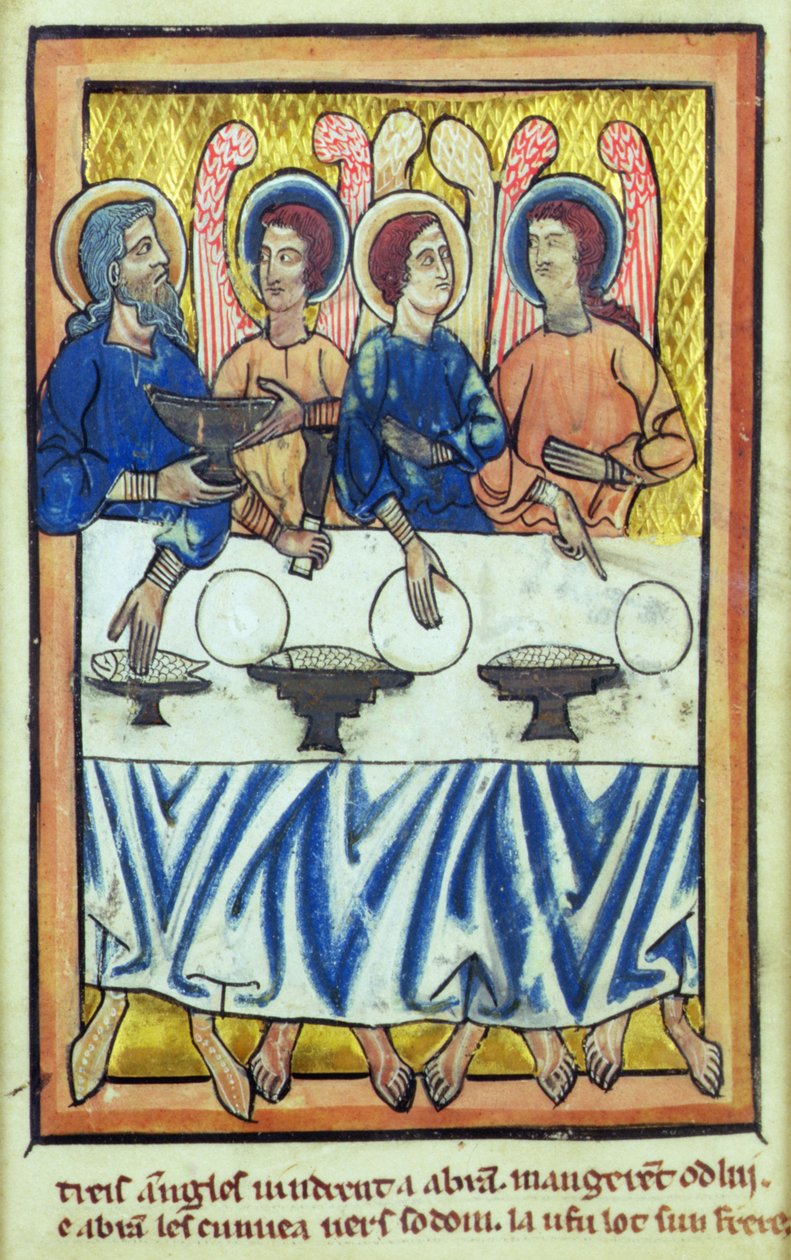 Abramo e i tre angeli, da un libro di immagini bibliche, c.1250 da William de Brailes  