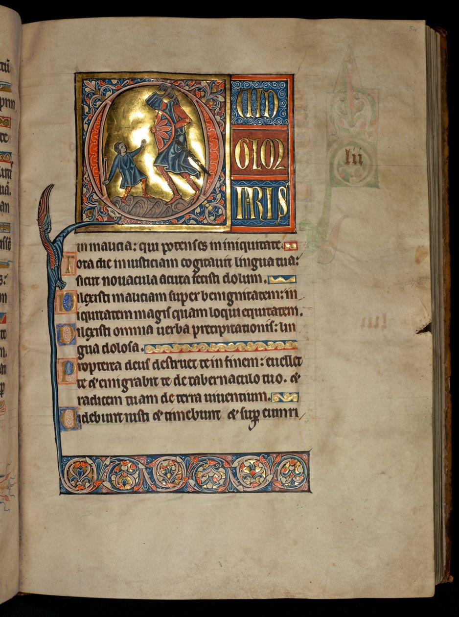 Ms 322 f.54r, Salmo 51, iniziale Q, Davide e Golia, illustrazione dal 