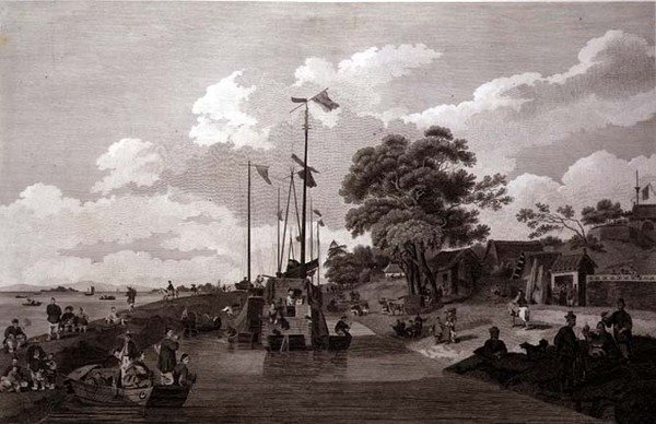 Vista del Lago Pao-Yng dove è separato dal Gran Canale da un argine di terra, inciso da William e Elizabeth Ellis da William (after) Alexander