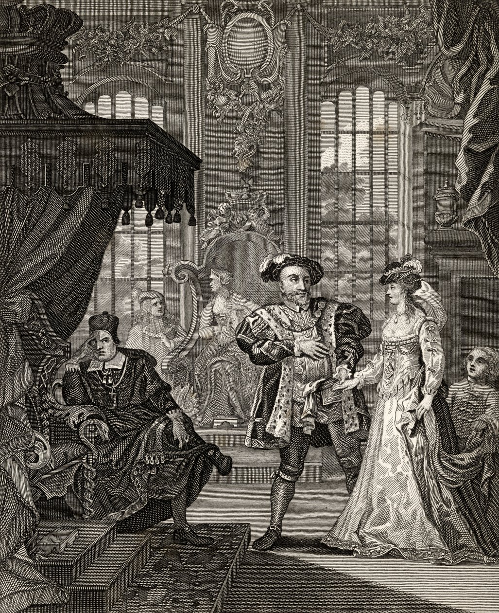 Enrico VIII e Anna Bolena, incisione di T. Cooke, da "The Works of Hogarth", pubblicato nel 1833 (litografia) da William (after) Hogarth