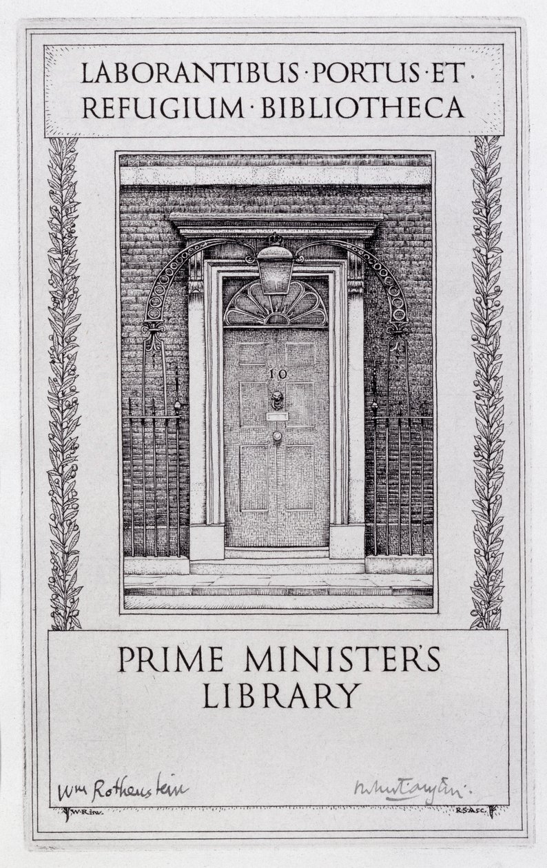 Ex libris per la Biblioteca del Primo Ministro, inciso da Robert Sargent Austin da William (after) Rothenstein
