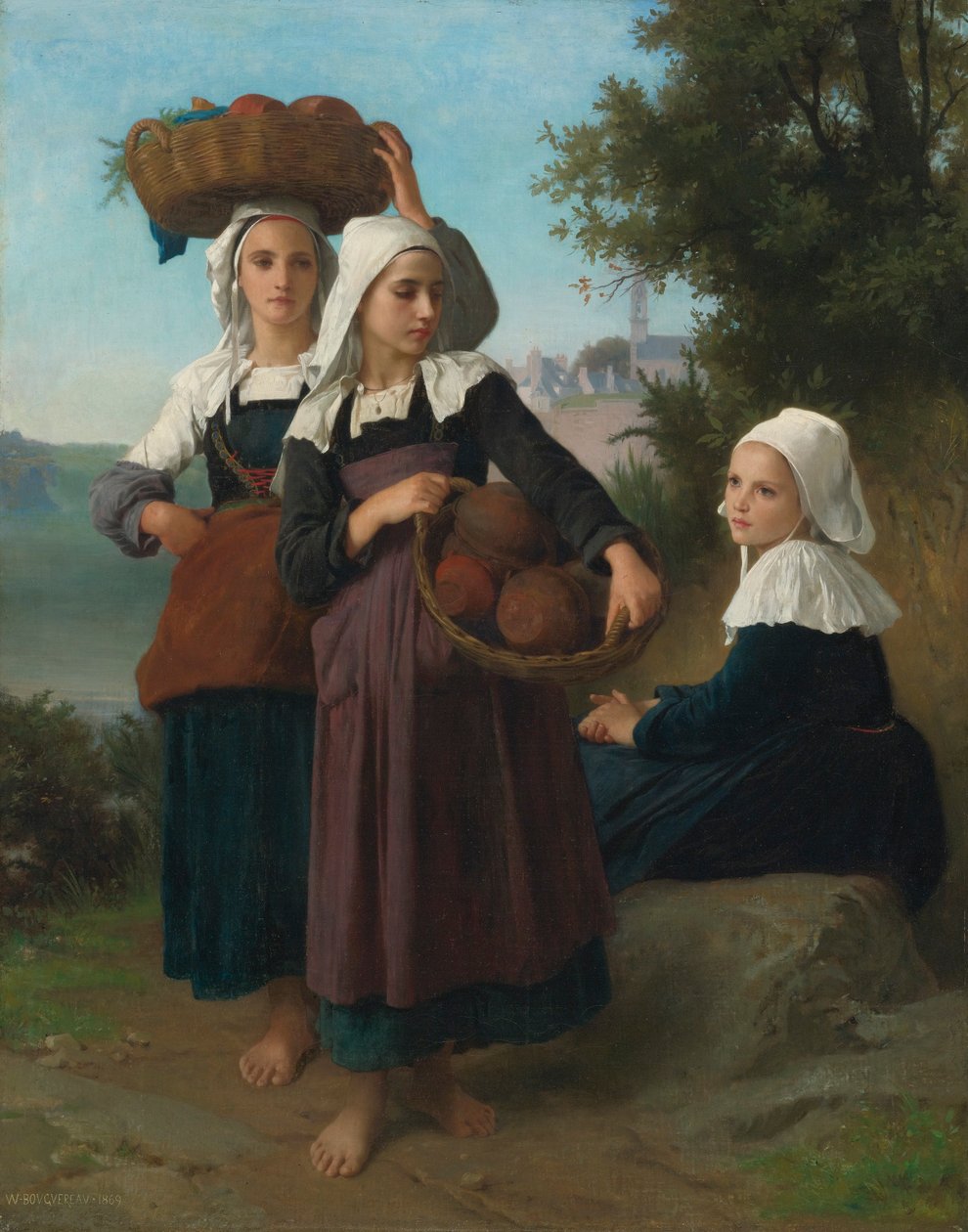 Giovani ragazze di Fouesnant di ritorno dal mercato da William Adolphe Bouguereau